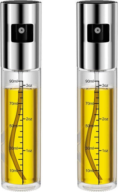 Firschoie 2 dozowniki oleju, butelka z rozpylaczem oleju, 100 ml, przezroczysta butelka oleju lub octu do wielokrotnego napełniania, do gotowania, grillowania, pieczenia, sałatek (srebrny)