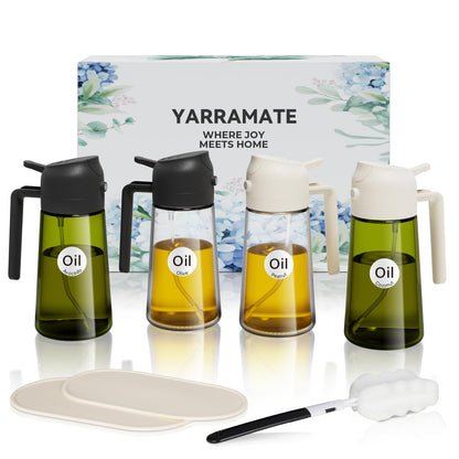 YARRAMATE 2 w 1 rozpylacz oleju jadalnego, butelka z rozpylaczem 470 ml, nadaje się do kontaktu z żywnością, spray na olej do gotowania, wysokiej jakości oleju do kuchni(biały)