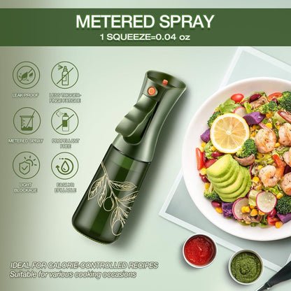 Szklana Butelka z Atomizerem do Oliwy i Oleju – Spray do Gotowania z Kontrolą Porcji, Do Kuchni (Zielone i złocone kwiaty, 227 ml)