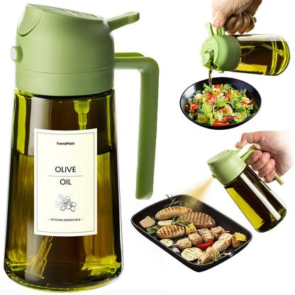 TrendPlain Butelka z dozownikiem oliwy z oliwek do kuchni, dozownik oleju 2 w 1 i rozpylacz oleju do gotowania, frytownicy powietrznej, sałatki, bez BPA, 470 ml (Czarny-1)