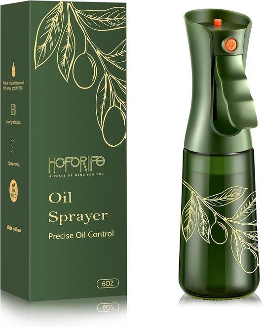 Szklana Butelka z Atomizerem do Oliwy i Oleju – Spray do Gotowania z Kontrolą Porcji, Do Kuchni (Zielone i złocone kwiaty, 227 ml)