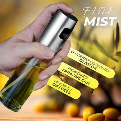 CREADY® | Spray, olej, pojemnik ze stali nierdzewnej 100 ml | Dozownik oleju w sprayu | Dozownik oleju w sprayu do frytkownic powietrznych | Olej w sprayu | Spryskiwacz na olej | Dozownik oleju