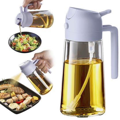 TrendPlain Butelka z dozownikiem oliwy z oliwek do kuchni, dozownik oleju 2 w 1 i rozpylacz oleju do gotowania, frytownicy powietrznej, sałatki, bez BPA, 470 ml (Czarny-1)