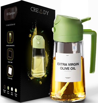 CREADY Czarny Spray Oleju Kuchennego 470ml | Dozownik Oleju Spray 2 w 1 | Frytownica Powietrza Spray Oleju | Spray do olejów | Spray do spryskiwacza | Spray do oleju | Dozownik oleju