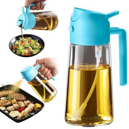 TrendPlain Butelka z dozownikiem oliwy z oliwek do kuchni, dozownik oleju 2 w 1 i rozpylacz oleju do gotowania, frytownicy powietrznej, sałatki, bez BPA, 470 ml (Czarny-1)