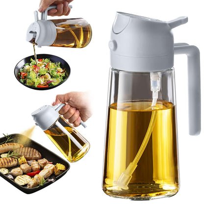 TrendPlain Butelka z dozownikiem oliwy z oliwek do kuchni, dozownik oleju 2 w 1 i rozpylacz oleju do gotowania, frytownicy powietrznej, sałatki, bez BPA, 470 ml (Czarny-1)