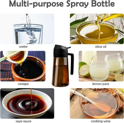 Butelka z rozpylaczem oleju z blokadą światła, dozownik oliwy 2 w 1 rozpylacz oleju jadalnego 470 ml, Spray Oleju Kuchennego, Olej w sprayu, Spryskiwacz na olej, Dozownik oleju, grilla