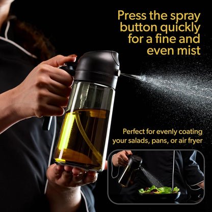 CREADY Czarny Spray Oleju Kuchennego 470ml | Dozownik Oleju Spray 2 w 1 | Frytownica Powietrza Spray Oleju | Spray do olejów | Spray do spryskiwacza | Spray do oleju | Dozownik oleju